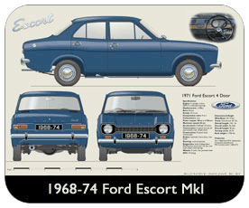 Ford Escort MkI 4dr 1968-74 Place Mat, Small